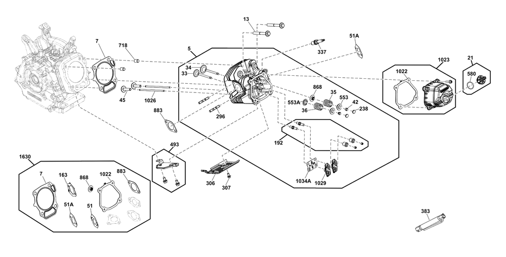 Cylinder Head Group Diagram and Parts List for 25E337-0035-G1  Briggs and Stratton Engine